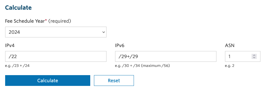 APNIC Fees Calculator for Non-Members